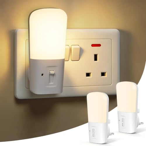 LED Night Light Plug in 2 Pack, Dusk to Dawn Sensor Night Lamp, Adjustable Brightness 0-80LM, 3000K Warm Light, Kids Night Light for Bedroom, Bathroom, Hallway, Stairway