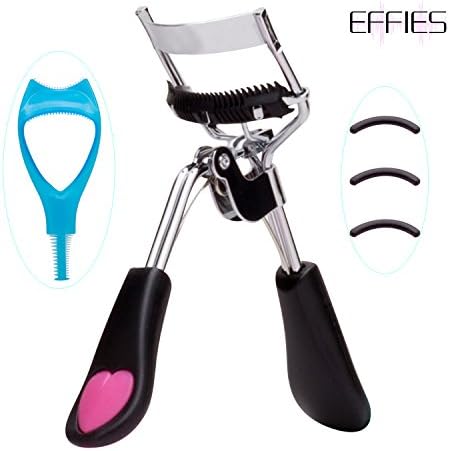 The Best Lash Curling Tool Set with Refill Pad to also store your Mascara and Eyeliner – No Pinch Design for Eye Safety &amp; Stunning Eyelashes-by EFFIES(Black)