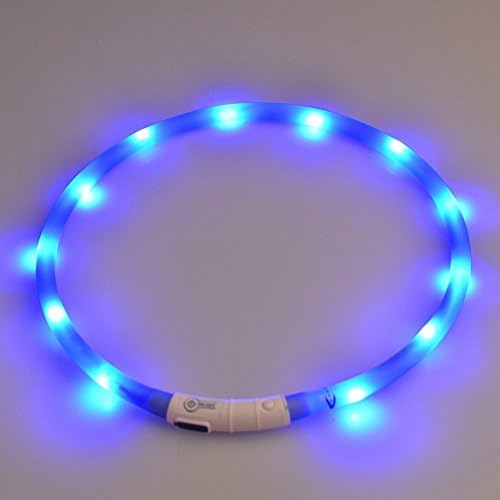 LED Dog Collar, SWman USB Rechargeable Water Resistant Adjustable Safety Collar Pet Collar LED Light Fits All Pet Dog, Fashion Night Light up for Dogs (Blue)
