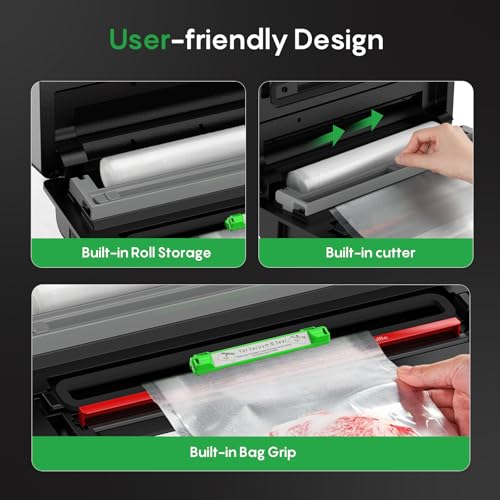 FRESKO Automatic Vacuum Sealer for Food, Hands-Free Operation Food Sealer, Continuous Seal 50 Bags in 20 Mins, Built-in Cutter & Roll Storage, Powerful Suction for Meal Prep & Bulk Food Storage