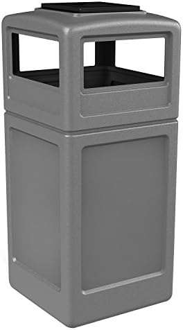 Commercial Industrial Square Waste Container with Ashtray Lid, Polyethylene, 42-gal, Gray Garbage Can, Trash, Litter