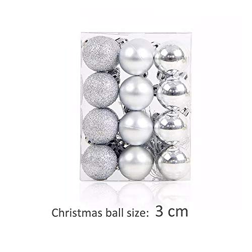 TangTanger Christmas Ball Assorted Pendant Shatterproof Ball Ornament Set Seasonal Holiday Wedding Party Decorations(24 pcs, 3 cm) (Silver)