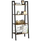 Yaheetech Industrial Storage Ladder Shelf, 4 Tier Bookshelf Rack Shelves, Multifunctional Plant Flower Display Stand, Easy Assembly, Wood Look Accent Home Office Furniture, Rustic Brown