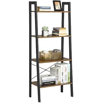 Yaheetech Industrial Storage Ladder Shelf, 4 Tier Bookshelf Rack Shelves, Multifunctional Plant Flower Display Stand, Easy Assembly, Wood Look Accent Home Office Furniture, Rustic Brown