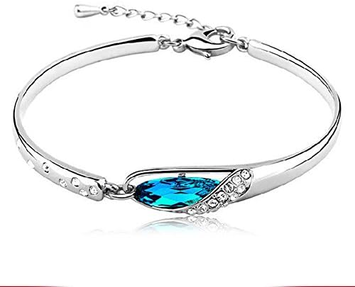 Bracelet Elegant Hand Jewelry, Cuff Bracelet Bangle with Blue Crystal for Women and Girls