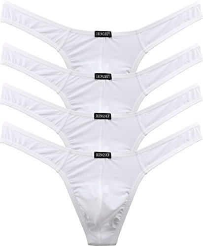 iKingsky Men s Low Rise Thong Sexy T-Back Mens Underwear (Large, 4 Pack-White)