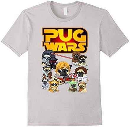 Mens Pug Wars T-Shirt Large Silver