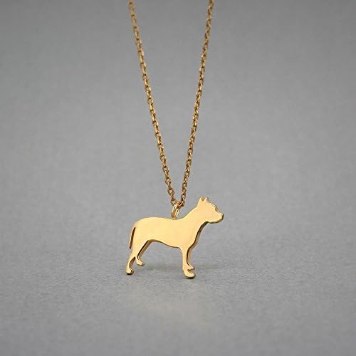Hudoca 14K Gold Personalized Pit Bull Terrier Tiny Necklace | Dog Breed Custom Name Pendant | Solid Gold Pet Lover Jewelry Gift
