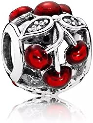 Angelbeads Sweet Cherries Glossy Red Enamel &amp; Clear CZ Charm DIY Fit Pandora Charms Bracelet 925 Sterling Silver beads