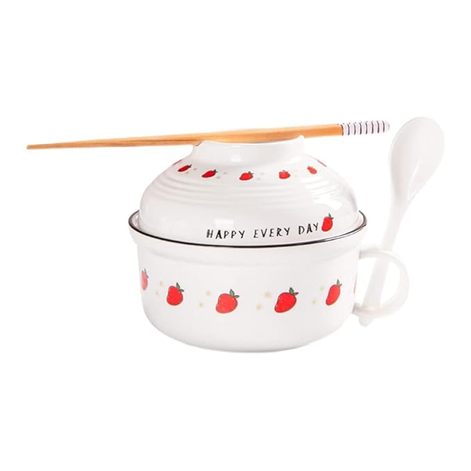 Hemoton Ceramic Noodle Bowl with Lid Spoon Chopsticks Porcelain Ramen