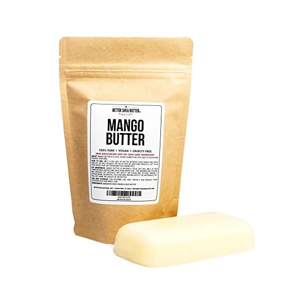 Better Shea Butter Raw Mango Butter - 100% Natural Mango Seed Butter - Skin and Hair Moisturizer - Use with Shea in DIY Whipped Body Butter, Mango Body Lotion, Lip Gloss and Soap Making, 8 oz Block