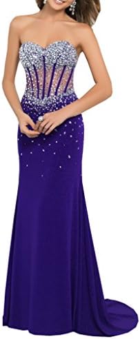 Harshori Sweetheart Corset Style Bodice Strapless Crystals Evening Gown 16 Purple