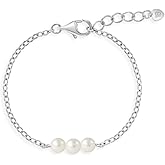 925 Sterling Silver Freshwater Cultured Pearl Adjustable Bracelet For Baby Girls To Teens - Adorable Stranded Bracelets For Girls - Special Religious Communion Jewelry Gifts For Little Girls