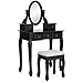 Best Choice Products Bedroom Vanity Hair Dressing Table Set for Makeup, Cosmetics, Beauty w/Adjustable Oval Mirror, Padded Stool Seat, 5 Drawer Storage Organizers - Black