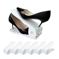 CEISPOB Shoe Organizer Space Saver, Adjustable Shoe Slots Organizer, Shoe Holders for Sandals Heels Casual Shoes Sneakers, 6 Pieces Set (White)