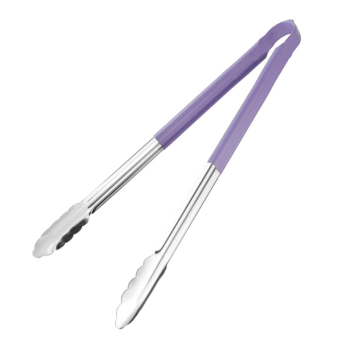 Hygiplas Colour Coded Serving Tong Purple, 405mm - Heavy Duty Food Tong with Non-Scratch Stainless Steel Tips HC853