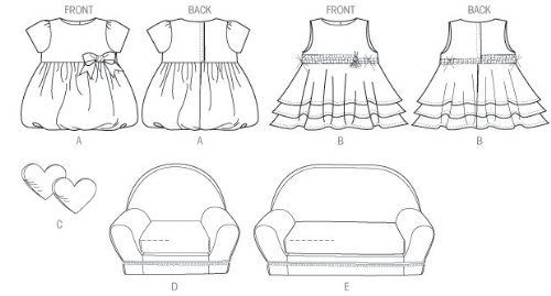McCall Pattern Company M6853 Dresses and Shoes for 18-Inch Doll and Furniture Sewing Template, One Size