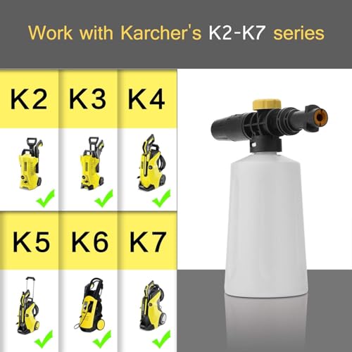 Boquillas de Espuma para Hidrolimpiadoras,Compatible Karcher SerieK(K2-K7) con Conector Rápido de 1/4"，750ML Boquilla Ajustable para Detallado de Autos, Limpieza de Casas y Jardines