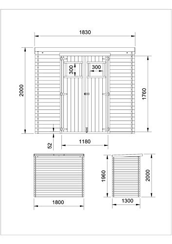 Timbela M312 Abri de jardin en bois exterieur -Chalet en pin/ épicéa- toit plat - 130 x 180 cm- 1,98m2