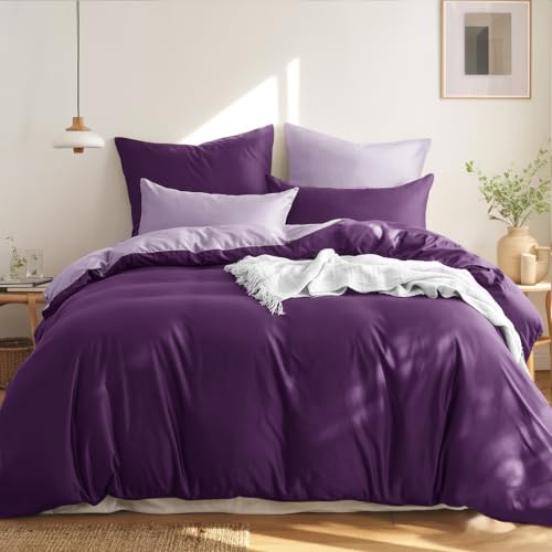 RUIKASI Bettwäsche 220x240 Baumwolle Lila - Bettwäsche-Sets 220x240cm 3teilig Wendebettwäsche 3tlg mit Reißverschluss, zweifarbige Bettbezug Set Dunke