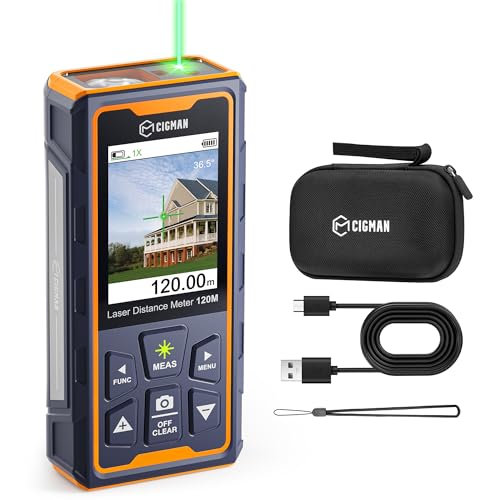120M Laser Meter, CIGMAN Built-in Camera, Laser Rangefinder with 4X Zoom Camera, LCD Screen, IP65 Laser Measuring Device, 16 Outdoor Measurement Modes (CD-120G)