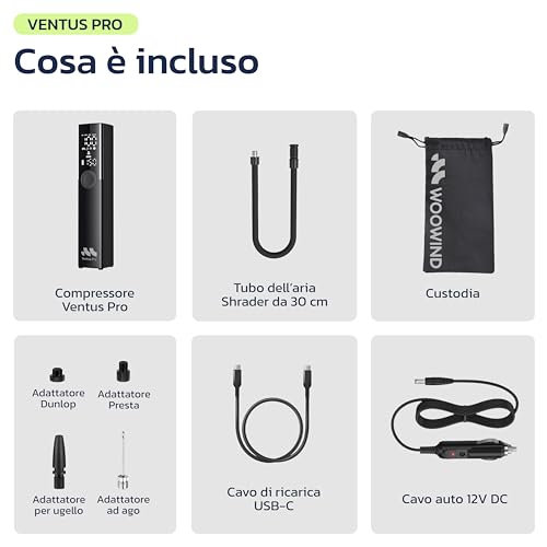 Woowind Compressore Aria Portatile Auto Premium, Gonfia Gomme Auto, 2X Più Veloce, 150PSI, Mini Compressore Portatile, Utilizzo Senza Fili o Con Cavo 12V, per SUV e Pickup, Spegnimento Automatico