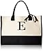 Mud Pie Classic Black and White Initial Canvas Tote Bags (E), 100% Cotton, 17