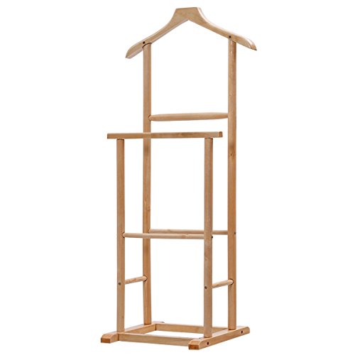 Wood Valet Stand Coat Rack Executive Clothes Suit Hanger