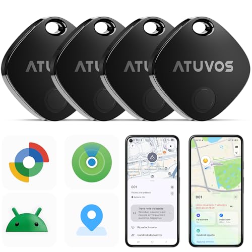 ATUVOS Air Tag Pro Smart Tag Tracker for Android & iOS, Dual System Bluetooth Locator Works with Google Functions Find or Apple Where is APP, for Luggage, Bags.Replaceable Battery, 4 Pieces Black
