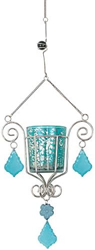 Hanging Candle Holder Indoor/Outdoor Stainless Steel and Glass (Blue)