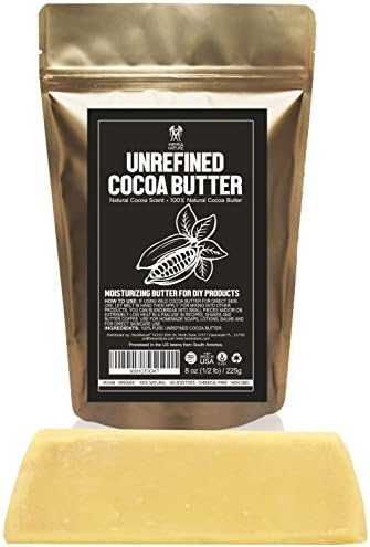 Raw NATURAL COCOA (CACAO) BUTTER BLOCK Best Quality Rich Chocolate Aroma For Lip Balms, Stretch Marks, DIY Base for Body Butter & Soap Making (USA) - 1/2 lb (8 oz)