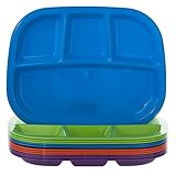 4-Compartment Divided Plastic Dinner Tray | set of 12 in 4 Assorted Colors