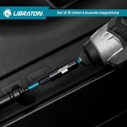 LIBRATON 16 Pcs SAE Magnetic Impact Driver Socket Set with 1/4"-9/16" Nuts and 1/4"-3/4" Deep Sockets, Cr-V Steel with Tool Case