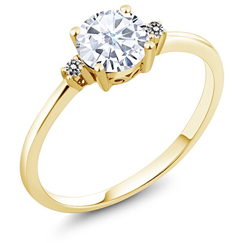 10K Yellow Gold Engagement Solitaire Ring set with 0.71 Ct Round White Created Moissanite White Diamonds