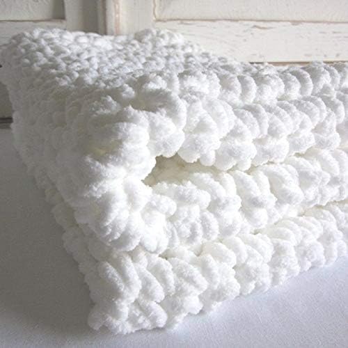 Yijiujiuer Chenille Chunky Knit Blanket Merino Wool Handmade Giant Throw Boho Bed Sofa Home Deco Gift (White 40"x47")