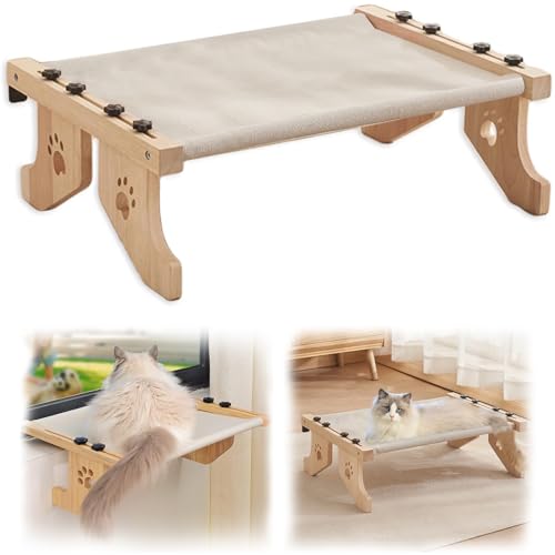 AZYAADIXX Percha de Ventana para Gatos Hamaca Ventana con 4 Patas, Estante Cama de Gatitos Gatos Grande Dormir Interior Asiento Resistente Ajustable Montado en Ventana Estante Estable Soporta 7kg