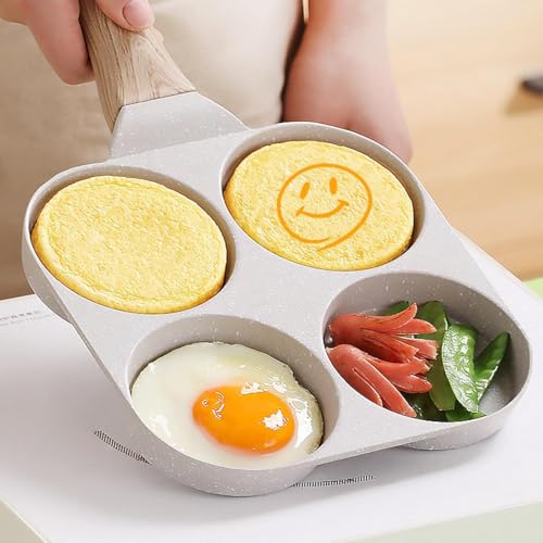 SKY-TOUCH 4 Cup Egg Pan, Non-Stick Frukost Pan, 4 Hole Round Fry Pan, Common for IBreakfast, Sandwich, Hamburger, Pancake, Granite Skillet Omelette Pan, 19x35cm, Black