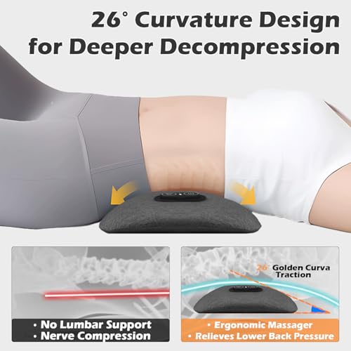 Lewuyoya Smooth Spine Triple Fusion Back Massager with Heat, Vibration and Traction for Sciatica Pain Relief, 3-in-1 Electric Lumbar Support Pillow Device for Lower Back Pain in Bed, Chair, Couch