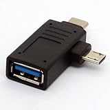BSHTU 2-in-1 Micro USB 3.0 & 2.0 Type C OTG Adapter, USB-C Male Micro USB Male to USB-A 3.0 Female Converter On The Go for Android Google Nexus Samsung Galaxy Note ect. (90 Degree)
