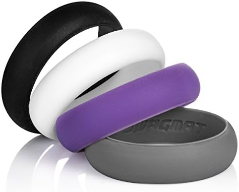 Women’s Silicone Wedding Ring – 4 Ring Pack – Black, Boulder Gray, Seashell White, Royal Purple - 5.5 mm Width - 2 mm Thickness