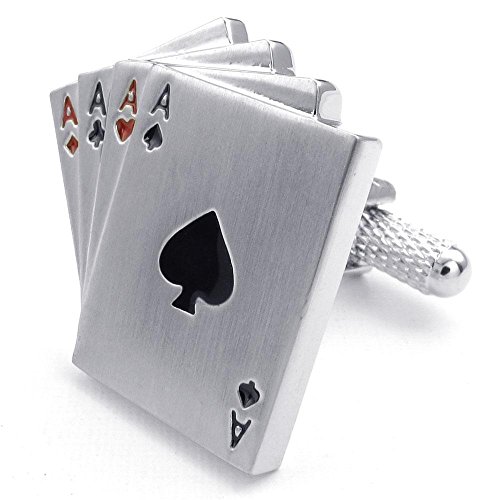 Jonline24h 2pcs Men's Poker Playing Cards Shirts Cufflinks, Wedding, Color Silver Black Red, 1 Pair Set