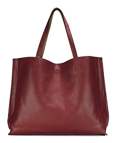 Scarleton Stylish Reversible Tote Bag H18422014 - Burgundy/Khaki