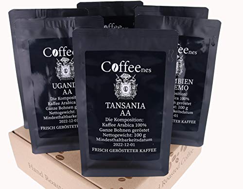 Coffeenes Arabica Bohnenkaffee Ganze Bohnen 6 x 100 g - Kaffeebohnen Coffee Beans - Kaffebohnen 6 Unterschiedliche…