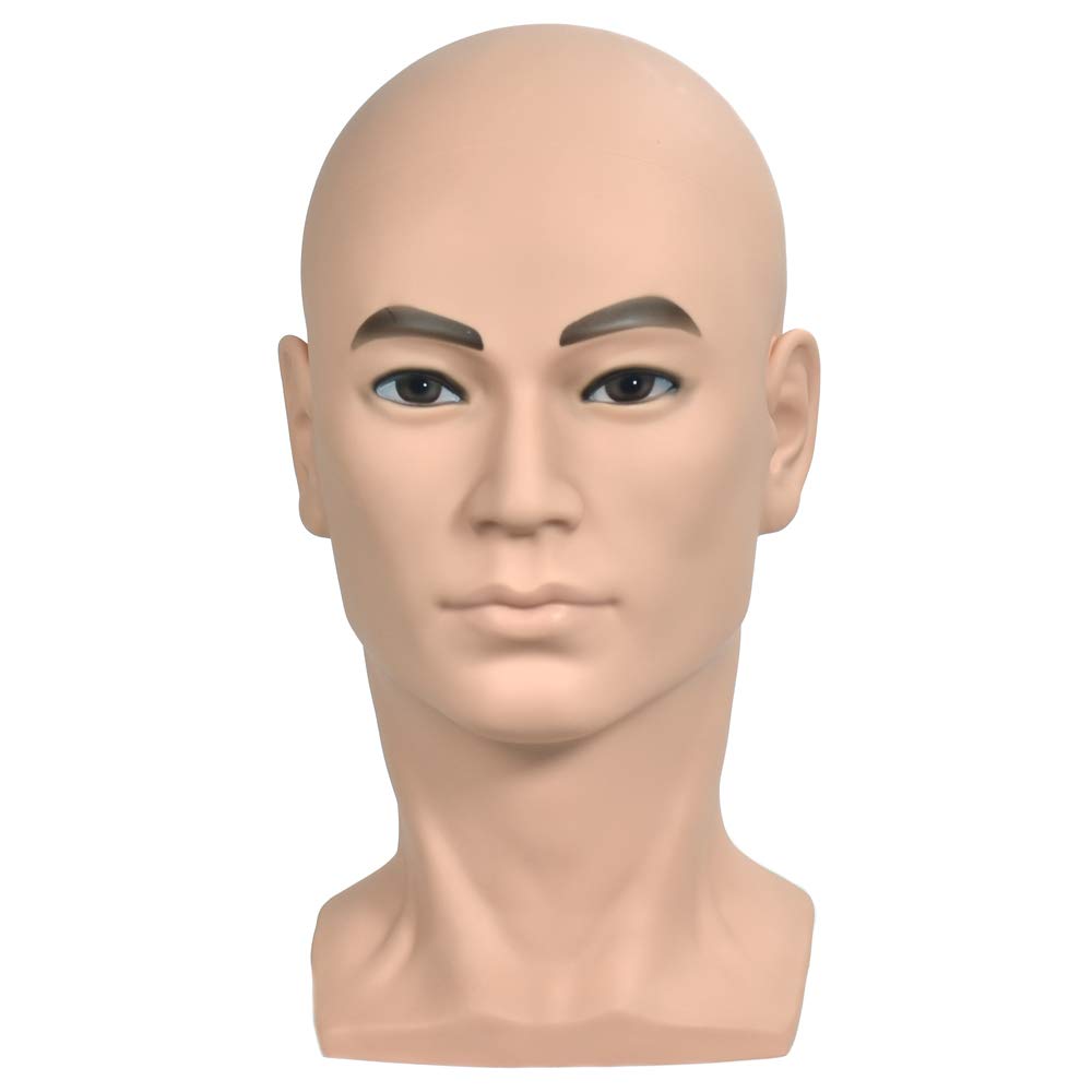 Male Training Head Bald Male Mannequin Head Manikin Doll Head for Wig Making, Glasses, Hat Display with Free Clamp