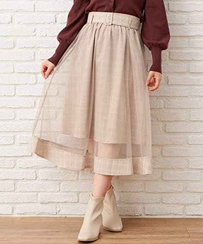 Amazon イング ベルト付チュール重ねチェックスカート ベージュ チェック M スカート 通販