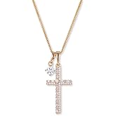 JIM'S SXP Elegant 18K Gold Plated Cross Pendant Necklace, Dainty Crystal Cubic Zirconia, Religious Fashion Jewelry for Women (Rectangle and Round CZ)