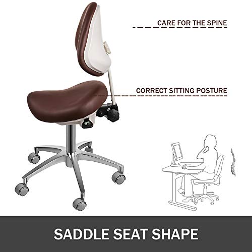 Happybuy Standard Dental Mobile Chair Saddle Doctor's Stool PU Leather Dentist Chair Dental Stool Height Adjustable for Dentists and Office (Dark Brown) - Thumbnail 4