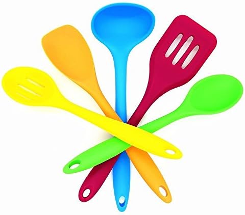 Silicone Spatula, Set of 5, Nonstick and Heat Resistant Includes Colorful Turner, Ladle, Server, Scraper and Slotted Spoon (Multi-color)