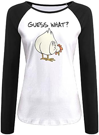 Women's Customized Guess What Chicken Butt 100% Cotton Long Sleeve Athletic Baseball Raglan Tee Shirts Black US Size S