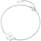 Cute Pig Bracelet for Women Sterling Silver Delicate Matte Porket Hollow Love Heart Charm Link Bracelets Anklets for Pet Lover Animal Keepsake Jewelry Birthday Christmas Gifts for Daughter Niece 8 inch